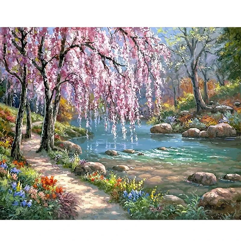 

Frame Rivers Painting By Numbers For Adults Kits Landscape Acrylic DIY Oil Painting On The Wall Art Pictures Draw On Canvas