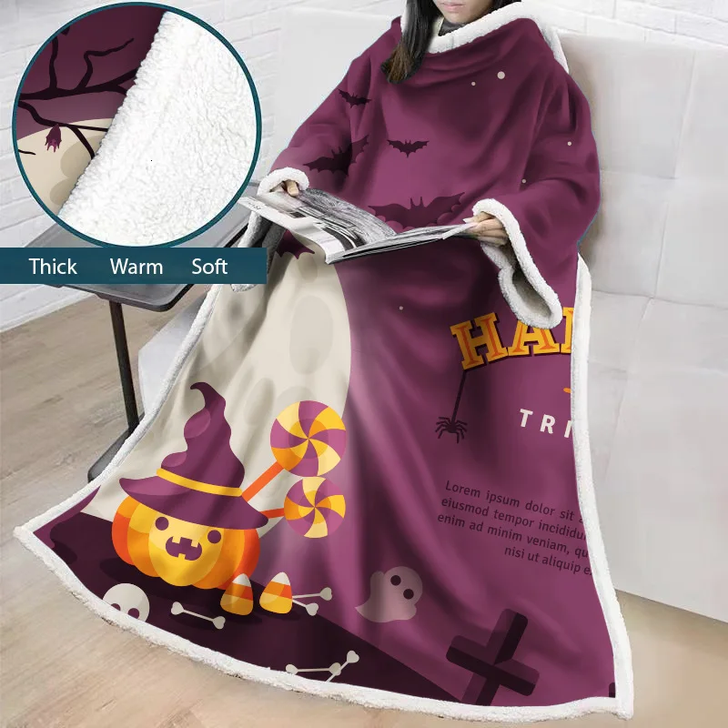 Одеяло "Хэллоуин" с рукавами 3D плюшевый, с принтом Шерпа флис Коралловая микрофибра теплый мягкий диван одеяло Открытый Манта дропшиппинг - Цвет: color1