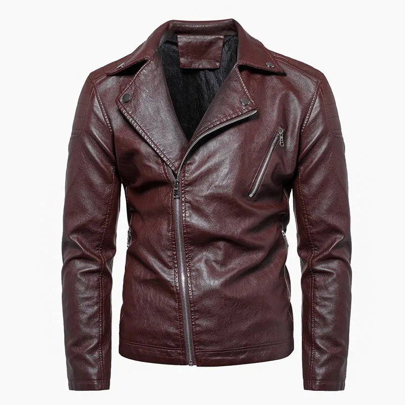 

2019 Spring Men's Casual Jacket , Fashion Solid Color Large Size Slim Lapel Diagonal Zip Leather Jackets Men