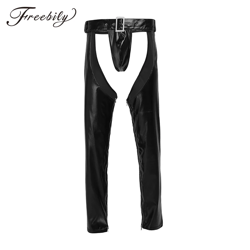 

Open Crotch Men Sexy Wetlook Leather Lingerie Exotic Pants PU Leggins Latex Catsuit PVC Clubwear Costume Gay Fetish Trousers