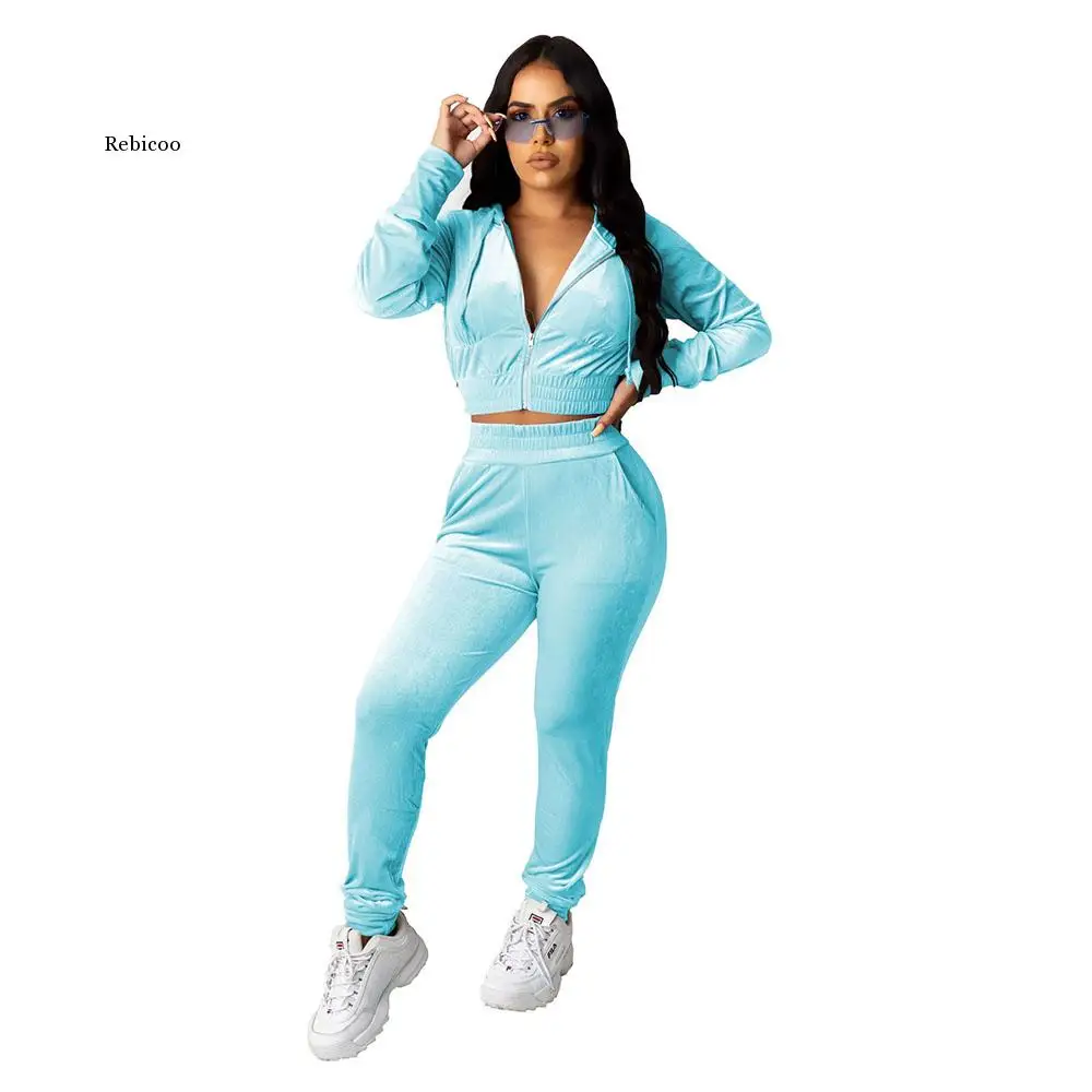 Velvet Two Piece Set Women Rave Festival Clothing Full Sleeve Hooded Short Coat And  Elastic Waist Biker Short Velour Tracksuits