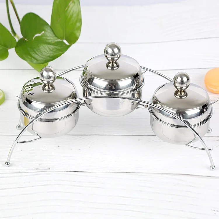 

Manufacturers Direct Selling Stainless Steel Three Flavor Seasoning Pot Set Bridge Thick Spice Rack European Style Combination S