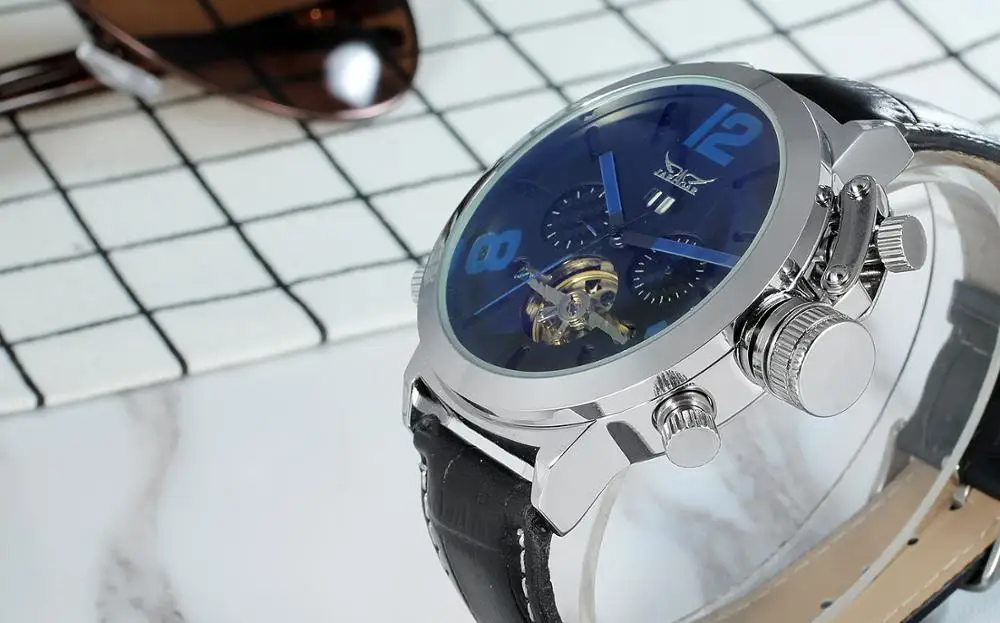 JARAGAR Топ бренд Tourbillon автоматические механические часы мужские часы кожаный ремешок Календарь Дата модные наручные часы Мужские часы