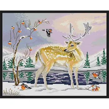 

Elk and bird animal print cross stitch kit DMC count print canvas cross stitch needlework embroidery DIYhome decoration painting
