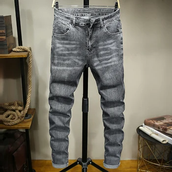 

Big Size 42 44 46 Men Jeans Classic Men's Clothing Casual Denim trousers Men Regular Gray jean pants Male Plus size trousers