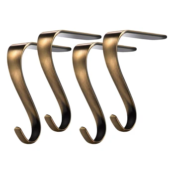 

4pcs/pack Metal Christmas Decor Party Supplies Holiday Gifts Hanging Non Slip Pad Festival Stockings Fireplace Hook Clip Gold