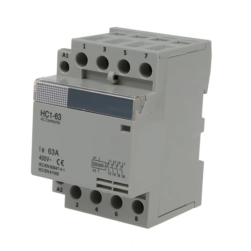 

35 mm DIN Support via AC400V 63A 4-pin Modular Household AC Contactor