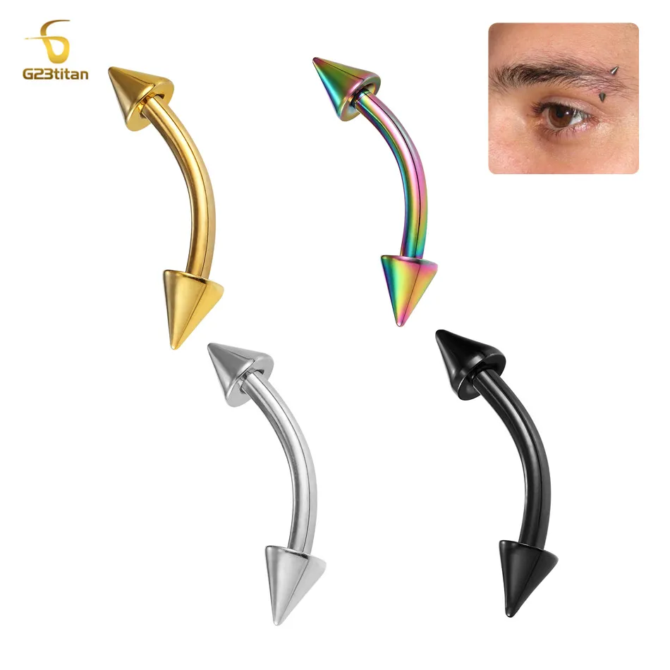 고딕 펑크 G23 티타늄 귀 연골 귀걸이 눈썹 링 날카로운 콘 곡선 바벨 16G 니..