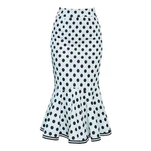 Юбка русалки в горошек Женская высокая талия облегающий бедра облегающая юбка с оборками офисная одежда корейский стиль повседневная юбка средней длины