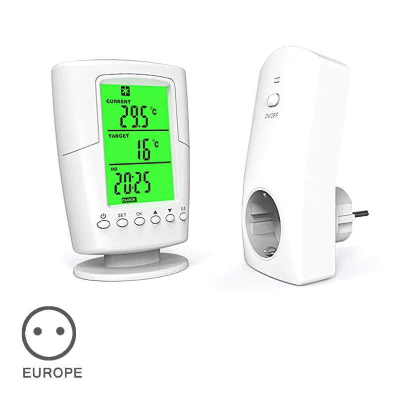 

Wireless Radio Thermostat RF Plug Digital Temperature Controller Built-in Temperature Sensor J99Store