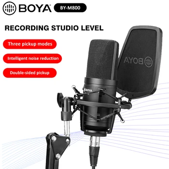 

BOYA BY-M800 Professional Large Microphone Low-cut Filter Cardioid Condenser Mic for Live Vlog Video Studio Recording Broadcast