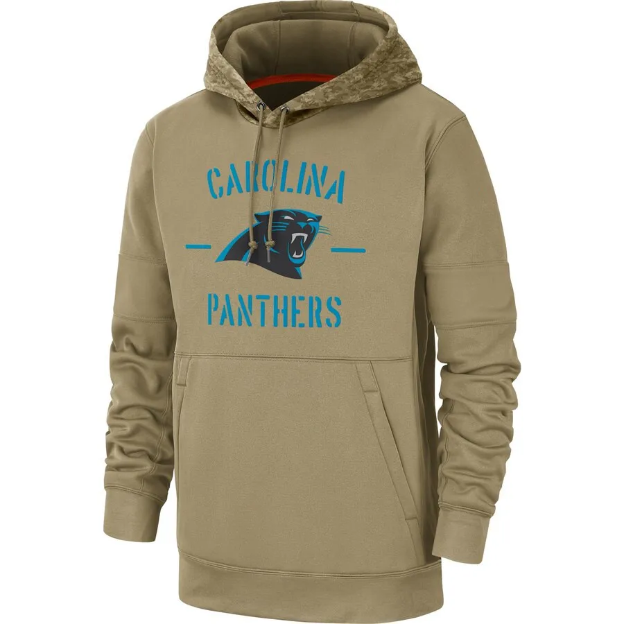 Carolina, мужская толстовка с американским футболом, Panthers,, Салют на обслуживание, Sideline, Therma, пуловер, толстовка с капюшоном, цвет коричневый - Цвет: Бежевый