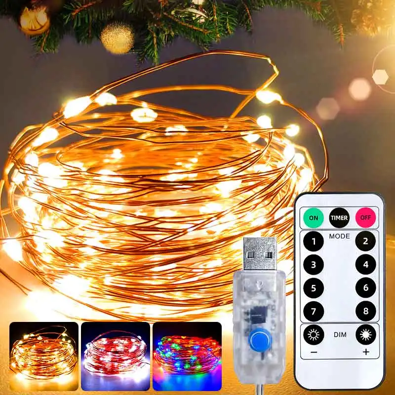 

20-200LED Party Wedding Curtain Fairy Lamps USB String Light 1m/10 lights With Remote Control