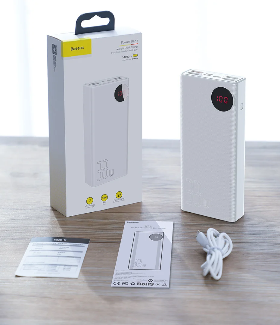 Baseus Quick Charge 3,0 30000 мАч Внешний аккумулятор Тип C PD 30000 мАч Внешний аккумулятор портативное зарядное устройство для iPhone Xiaomi Mi