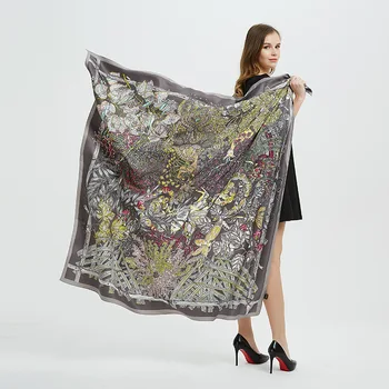 

130*130cm TOP Silk Flower Floral abstract Scarves Women Foulard Square Hijab Scarf Ladies Shawl wrap muffler pareo female hijab