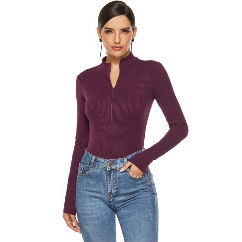 Fall 2020 Women Ribbed Sexy Bodycon Bodysuit for Women Elegant Ladies Autumn Open Stitch Black Long Sleeve Bodysuit Plus Size