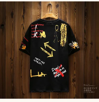 

Hip Hop Graffiti Short Sleeve Harajuku Black Tshirt Men Street Cotton Oversize Latest Mens Fashion Shirts Rock Tshirt Men II50DX
