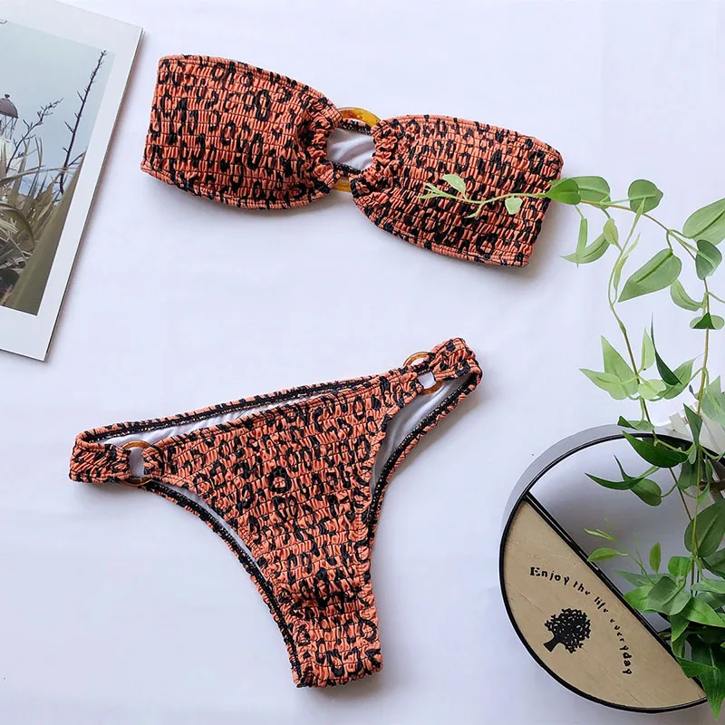 Sexy Leopard Print Bikinis Ruched Swimwear Women Push Up Female Swimsuit Bandeau Ring Bathing Suit High Cut 2020 New Biquini Sexy Leopard Print Bikinis Ruched Swimwear Women Push Up Female Swimsuit Bandeau Ring Bathing Suit High Cut 2020 New Biquini