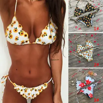

Bathing Suits Split Style Lace Up Top Nylon with Chest Pad Elastic Swimming Adjustable Sunmmer Push-Up Beach Women Sexy