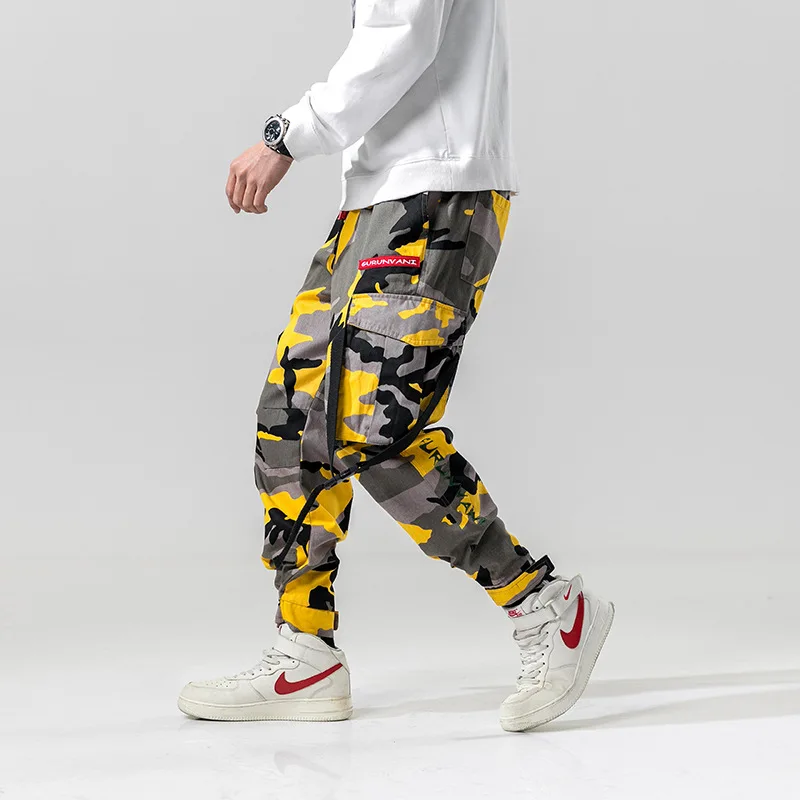 Yellow camouflage Цветные камуфляжные брюки карго мужские модные мешковатые тактические брюки хип-хоп повседневные Хлопковые Штаны с несколькими карманами джоггеры уличная одежда - Цвет: Yellow camouflage