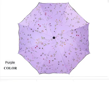 

Small fresh Begonia flower black coating women UV Parasol three-folding sunny and rainy umbrella 8K windproof strong umbrella