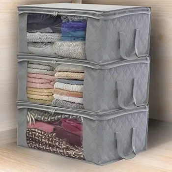 

3Pcs Foldable Storage Bag Non-Woven Family Save Space Home Storage Box Quilt Organizer Holder Anti-dust Clothes Container