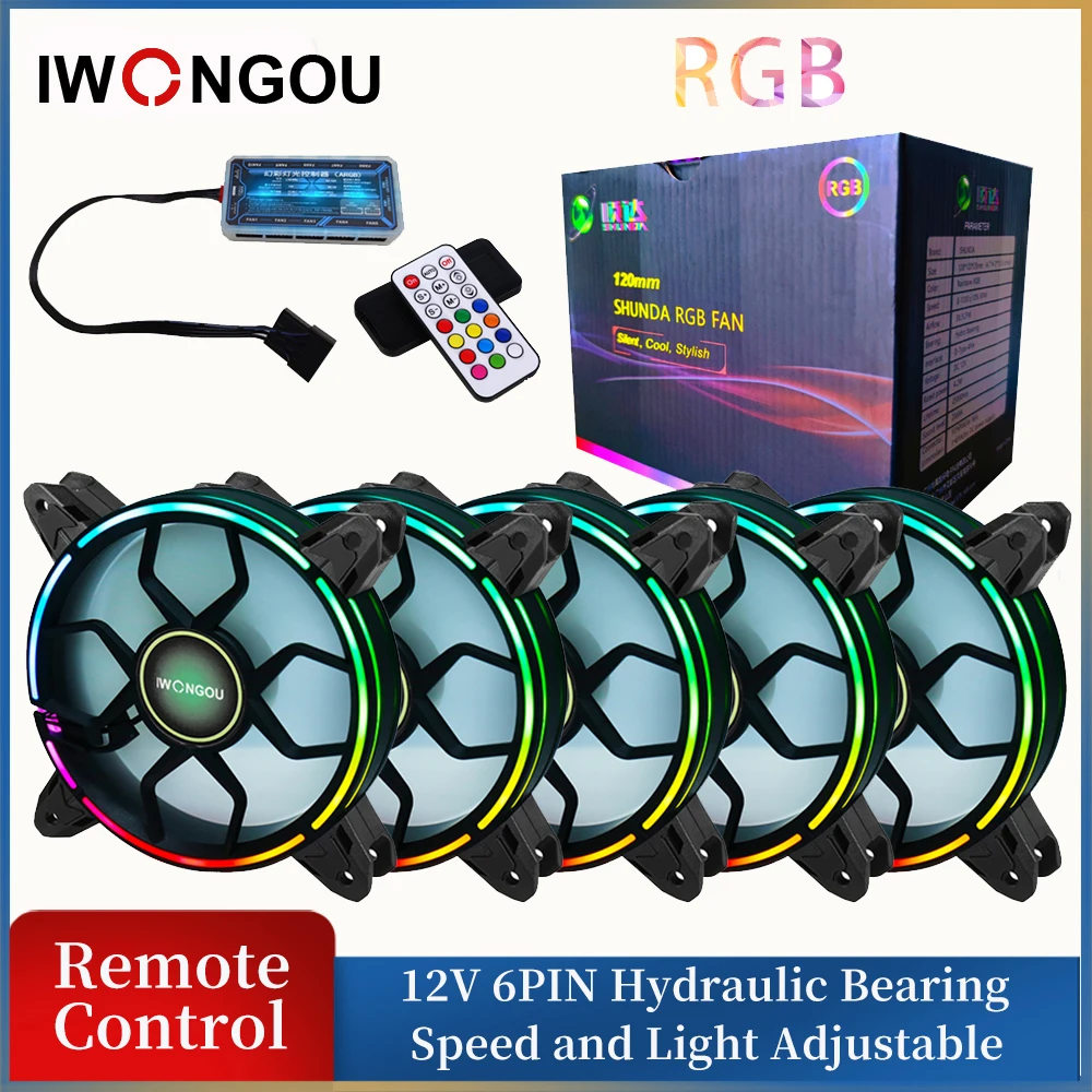 IWONGOU RGB вентилятор для ПК 120 мм контроллер 12 В Aura Sync охлаждающий Halo ARGB Регулируемая
