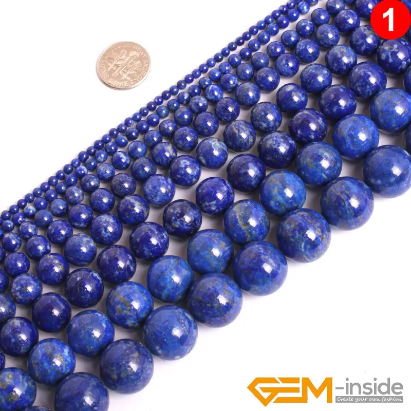 Blue Smooth Lapis Lazuli Gemstone Round Beads For Jewelry Making Strand 15" DIY 