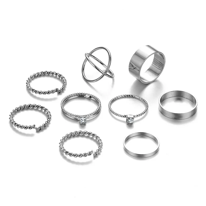 FAMSHIN 8 Pcs/Set Fashion Design Round Gold Color Rings Set For Women Handmade Geometry Finger Ring Set Female Jewelry Gifts - Цвет основного камня: AGH950182B