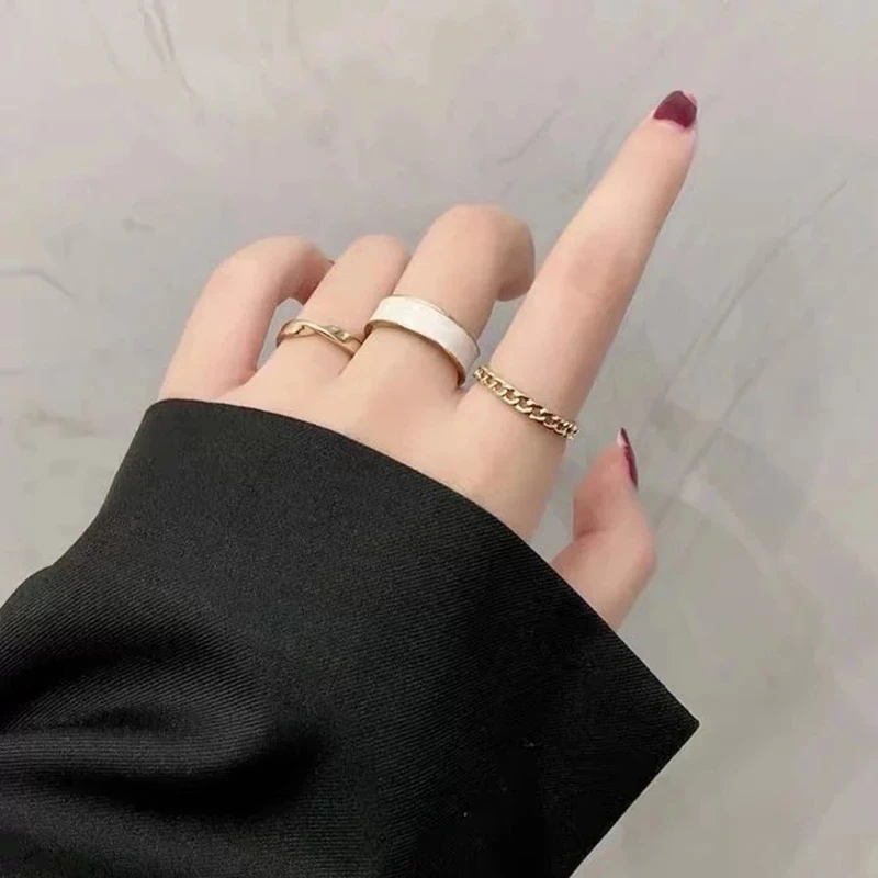 Bohemio 3 unids/set blanco ronda de esmalte de Metal anillo conjuntos geométrica giro anillos abiertos ajustables establece para las mujeres de joyas de niña regalos