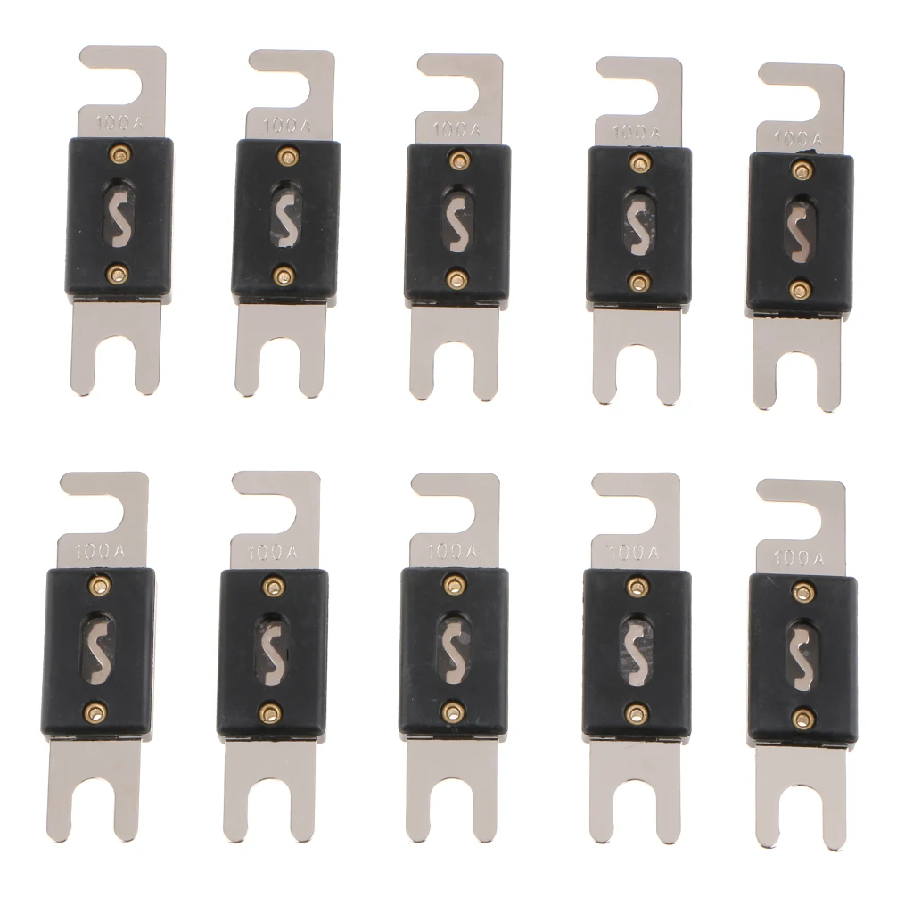 Pack Of 10 Nickel Plated Car ANL Blade Fuses Audio Electric Protection 100A