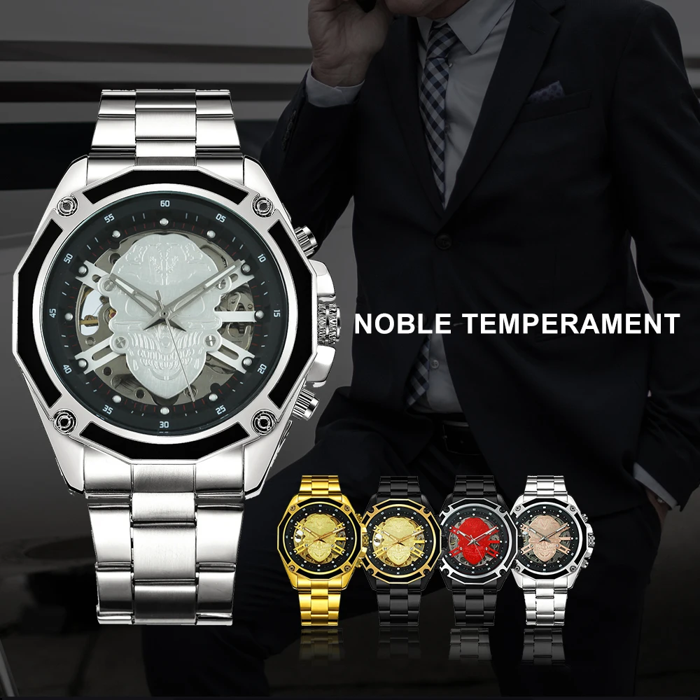 WINNER официальные деловые мужские часы Топ бренд класса люкс автоматические механические мужские часы с изображением скелета циферблат 3D череп наручные часы хип-хоп
