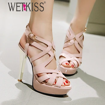 

WETKISS Gladiator Women's Sandals High Heeled Sandal Strappy Shoes Woman Platform Peep toe Sandals Stiletto Ladies Shoes