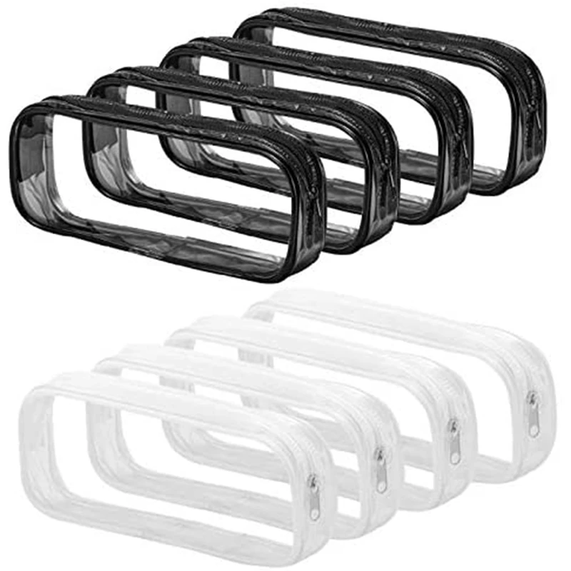 8 Pieces Clear PVC Pen Pencil Case with Zipper Portable Transparent Bag Makeup Pouch | Канцтовары для офиса и дома