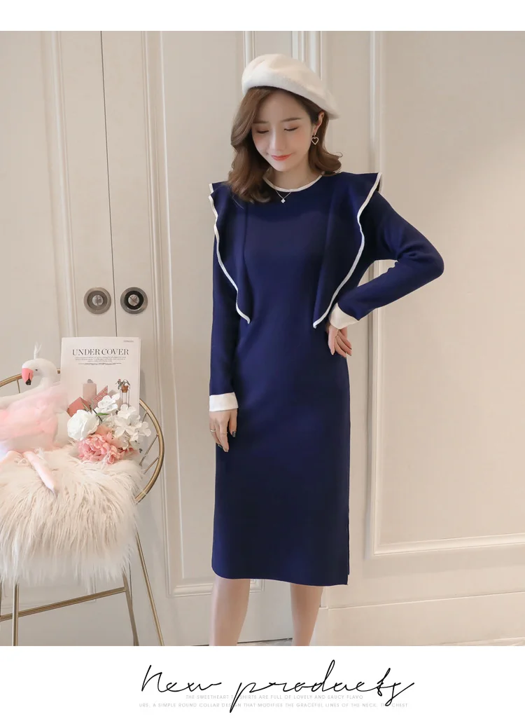 1033# Elegant Knitted Maternity Nursing Dress Autumn Winter Fashion Breastfeeding Clothes for Pregnant Women Pregnancy Feeding