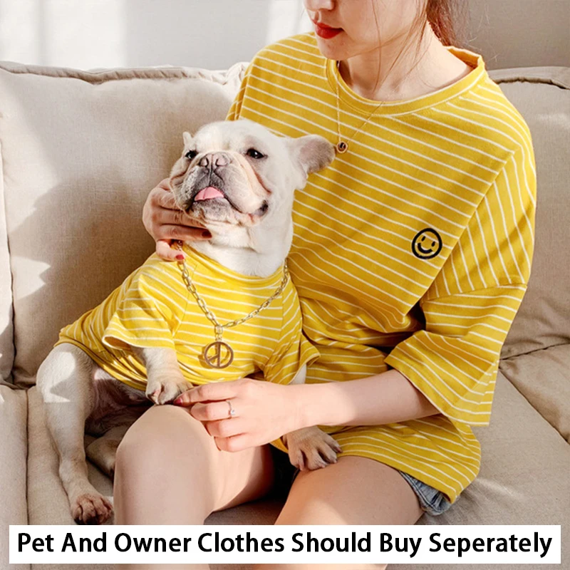Pet комплекты одежды для небольших собак Французский бульдог в полоску рубашка для животных, собак Костюмы для домашних животных Ropa Perro Щенка Мопса наряд - Цвет: Yellow