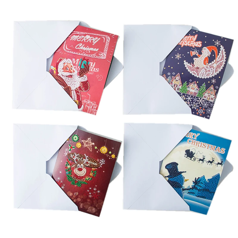 4pcs Diamond Painting Christmas Cards Embroidery Santa Claus Greeting Postcards DIY Mosaic Handmade Gift | Дом и сад
