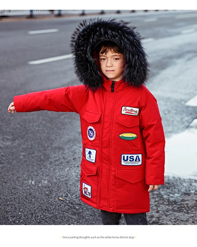 Children's down jacket new winter boy long section fur collar coat Korean version of thickening kids outerwear boy clothes