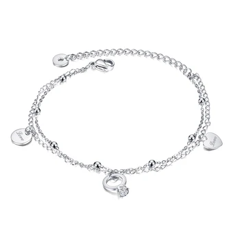 

Stainless Steel Anklet Women Pendant Heart Round Cubic Zirconia Beads Chain Ankle Bracelet Sandals Summer Foot Jewelry Girl Gift