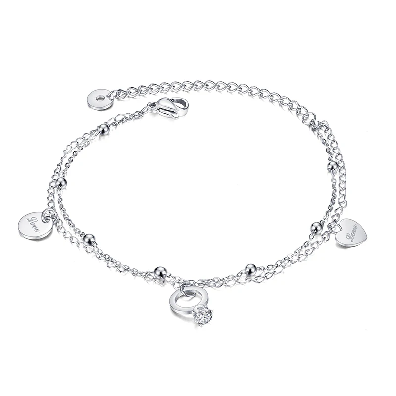 Stainless Steel Anklet Women Pendant Heart Round Cubic Zirconia Beads Chain Ankle Bracelet Sandals Summer Foot Jewelry Girl Gift Stainless Steel Anklet Women Pendant Heart Round Cubic Zirconia Beads Chain Ankle Bracelet Sandals Summer Foot Jewelry Girl Gift