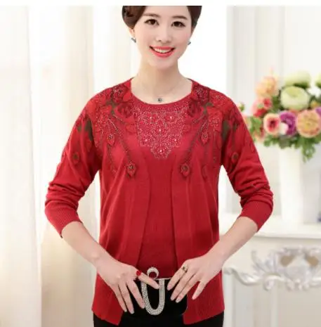 Мода Осень Зима Пончо мать Твинсет blusa трико среднего возраста Женский вязаный свитер Женский Плюс Размер кардиганы S1132