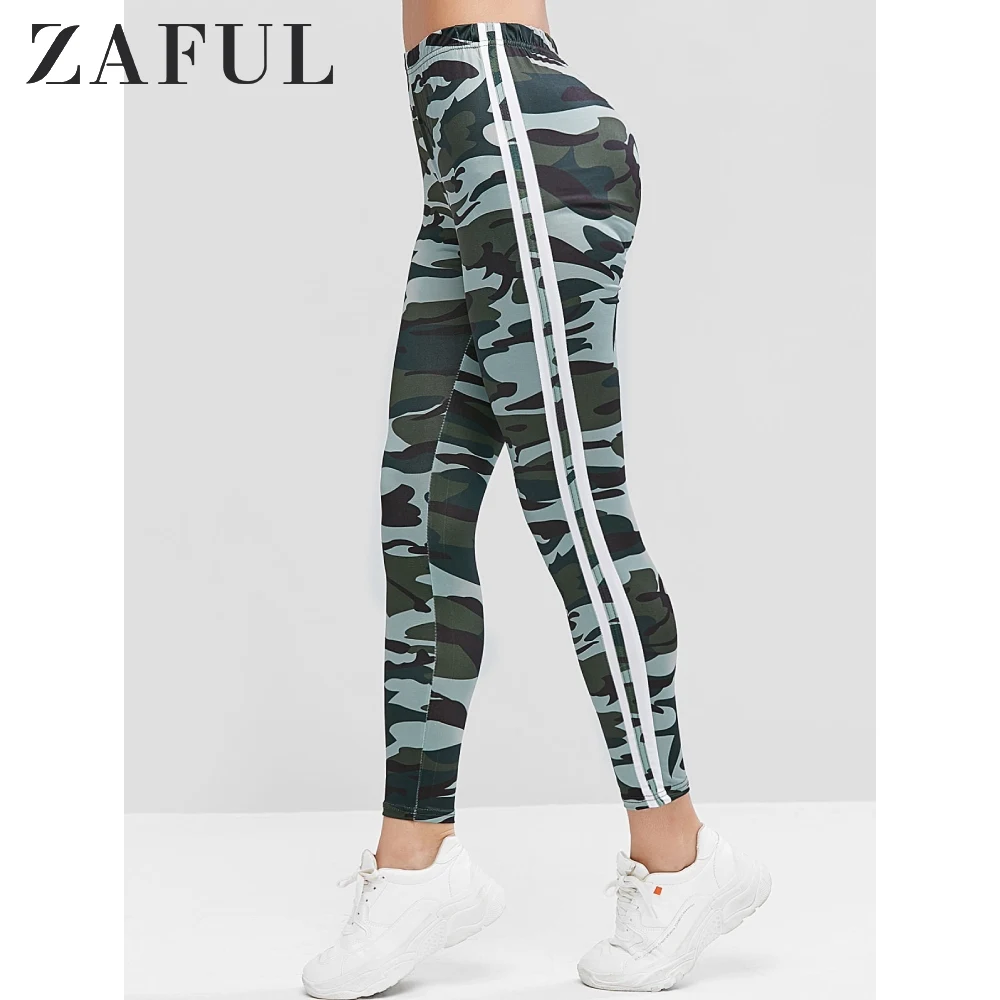 ZAFUL камуфляжные полосатые леггинсы с высокой талией 7/8 длина спортивные Леггинсы