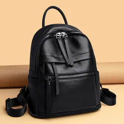 Casual Trendyol Fashion Korean Cowhide 100% Bag Women Genuine Leather Black Travel Designer Waterproof  Backpack For  Ladies