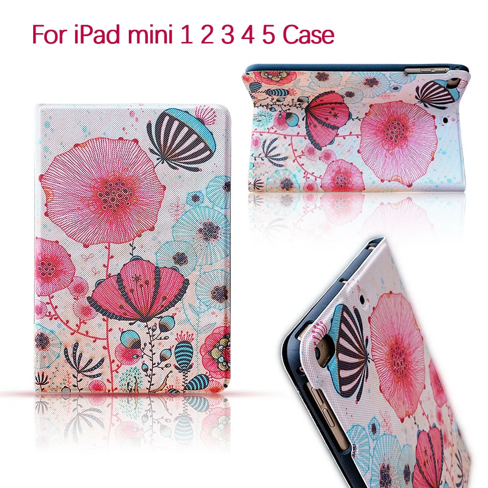 

Exotic Flower Style Case For iPad Mini 5 2019 7.9'' Case Smart Sleep Function Pu Soft Back Cover For iPad Mini 1 2 3 4 5 Cover