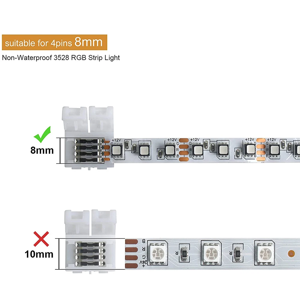 LED Connectors 5pcs 4PIN 8mm Led Connector L Shape 8mm 4pin RGB 3528 2835 Led Strips Corner Angle Wire Connectors Install Adapter