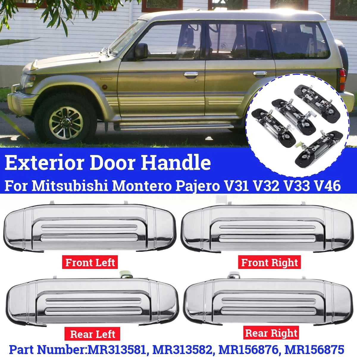 4x/1x Chrome Car Outer Exterior Door Handles For Mitsubishi Montero