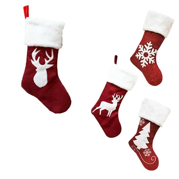 

Christmas Stockings Red Reindeer Elk Snowflake with Faux Fur Xmas Stockings Christmas Tree Decorations Kids Gifts Bag