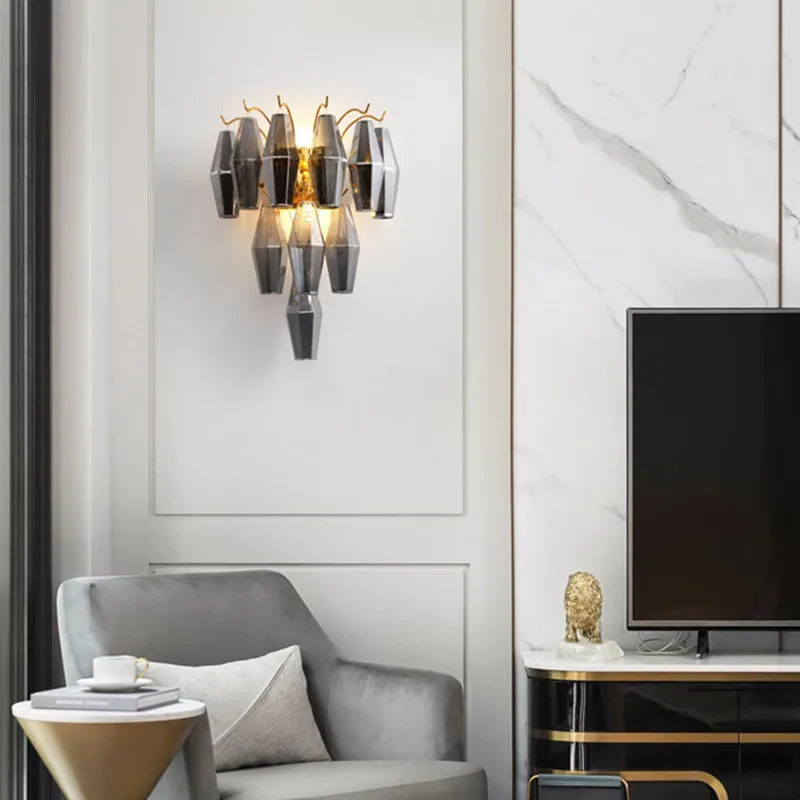 Скандинавский серый/янтарный Хрустальный настенный светильник s поверхностное