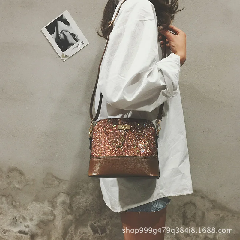 

2018 Spring Summer New Style Sequin Deer Shell Bag Fashion Stereotypes Shoulder Bag Korean-style Oblique WOMEN'S Bag Bag