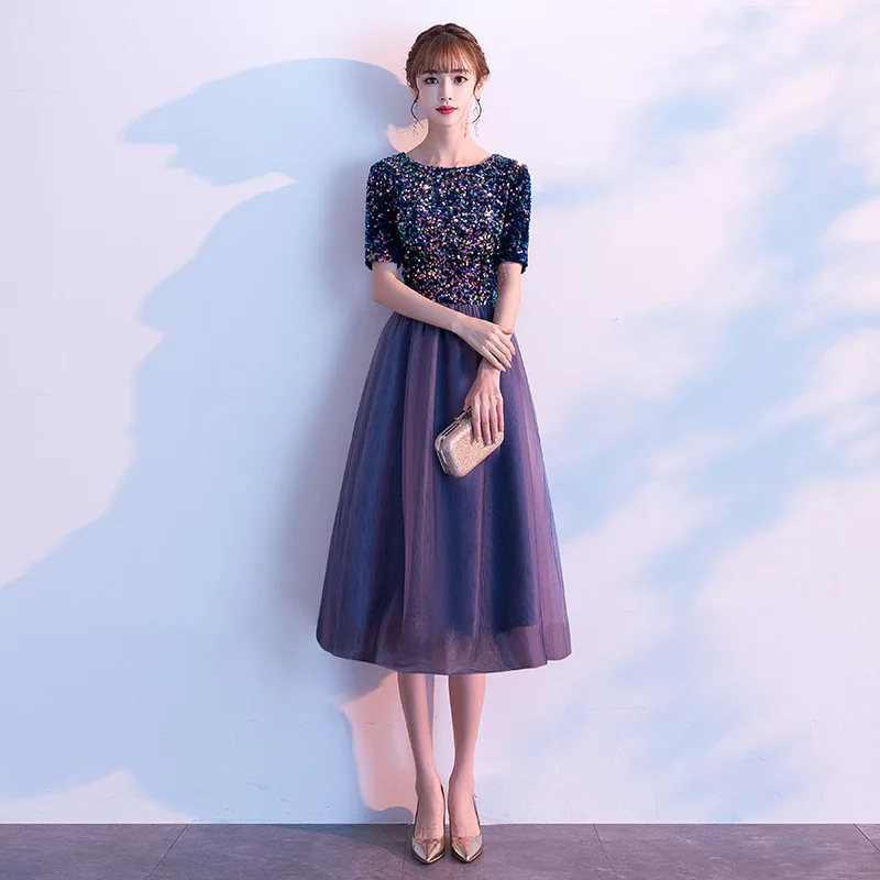 Purple B Блестками модные полной длины восточные вечерние женские Cheongsam шоу на сцене платье Qipao; элегантные туфли в стиле знаменитостей; для торжеств Платья De Festa - Цвет: Purple B